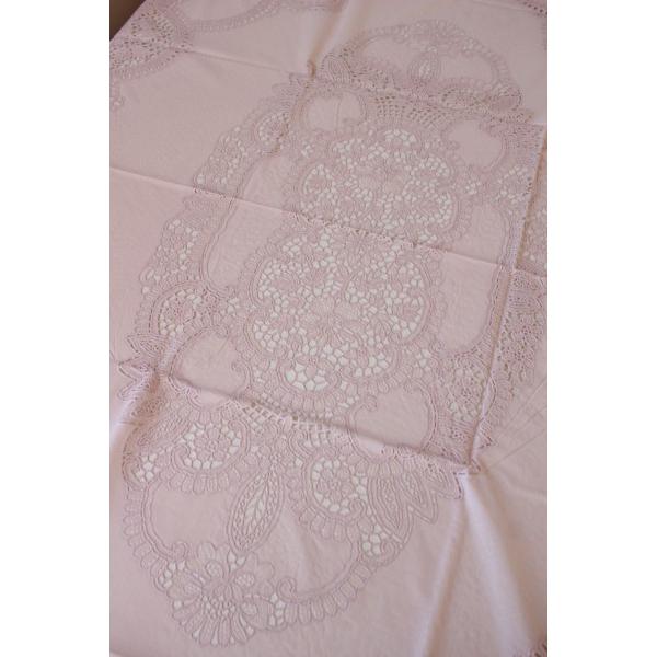 ビニール製 テーブルクロス レース 6人掛け 150×228cm ピンク (3051