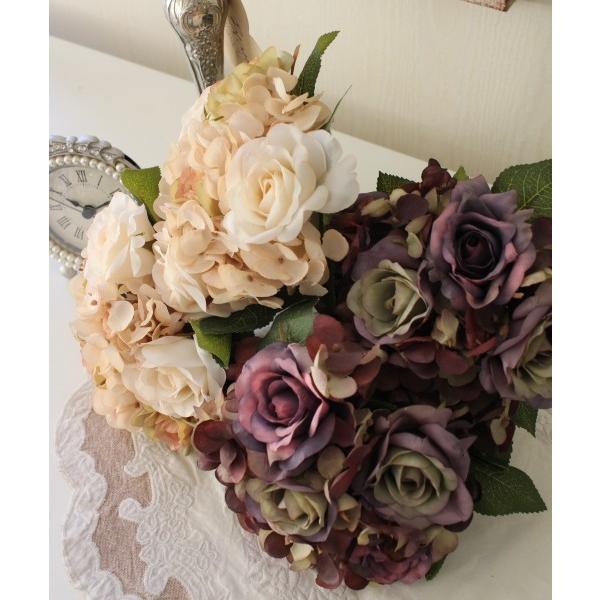 アンティーク ローズブーケ ミルクティ パープル 造花 薔薇 紫陽花 シルクフラワー アーティフィシャルフラワー インテリアフラワー ブーケ 花束 おしゃれ Sr 225 Style Rococo 通販 Yahoo ショッピング