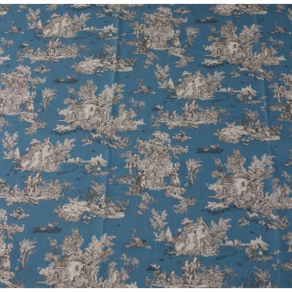 トワルドジュイ 田園 ジュイ柄 輸入生地 フランス（ブルー） トワル
