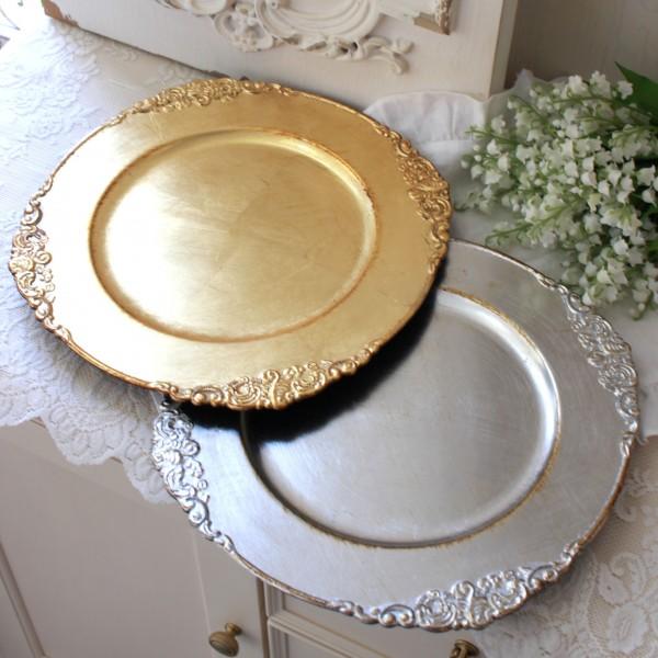 シャビー ラウンドトレー プレート トレイ ゴールド シルバー アンダー