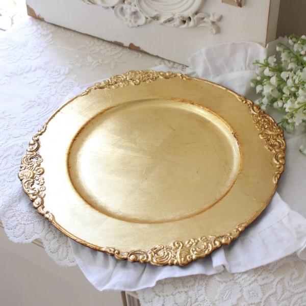 シャビー ラウンドトレー プレート トレイ ゴールド シルバー アンダー