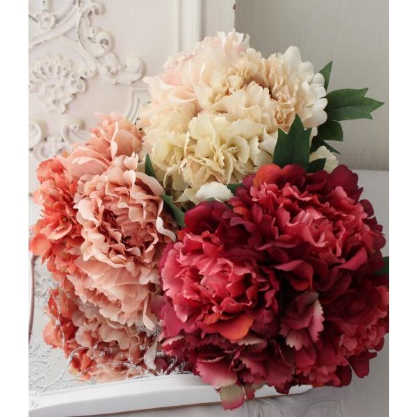 造花 アンティーク風 ピオニー ブーケ 芍薬 花束（クリーム