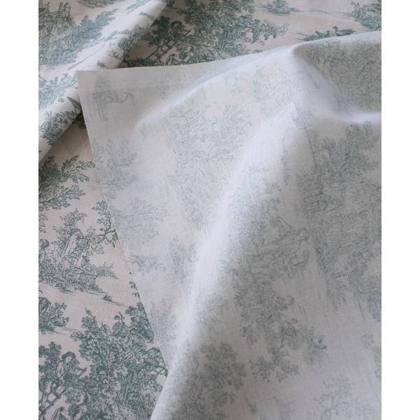 トワルドジュイ 田園 生地 フランス（グレージュ×グリーン 160cm幅