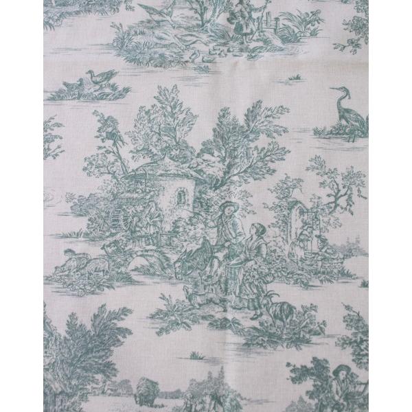 トワルドジュイ 田園 生地 フランス（グレージュ×グリーン 160cm幅