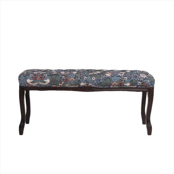 ベンチスツール スツール 横長 木製 モリス風 イチゴ泥棒柄