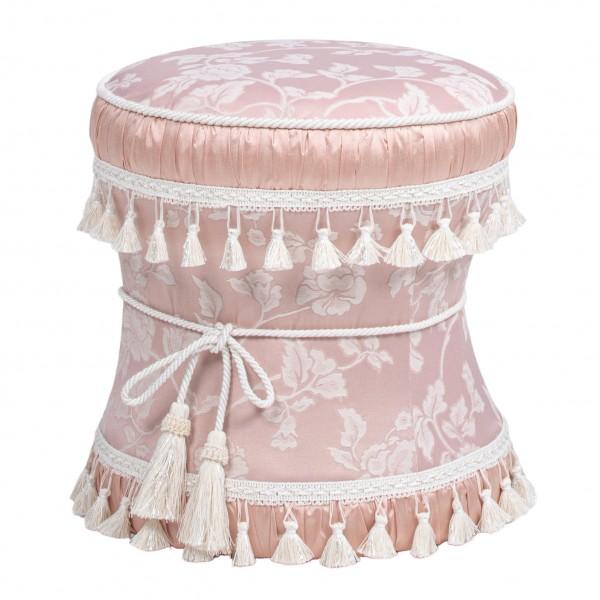 アメリカ製 クラシカル家具 肘付きスツール フリンジ付き 花柄生地
