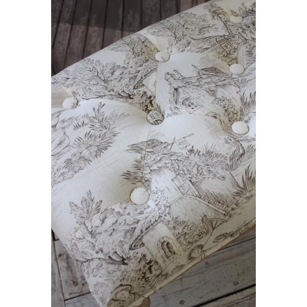 スツール オットマン 木製 トワルドジュイ フランス生地 ホワイト 布