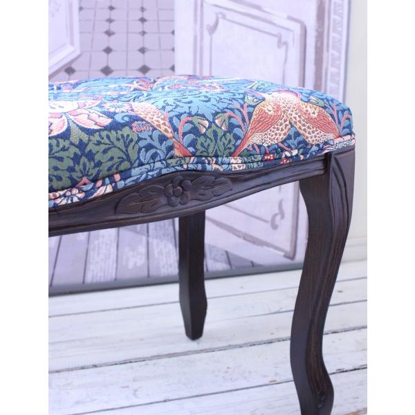 スツール ブラウン オットマン 木製 いちご泥棒柄 モリス風 布