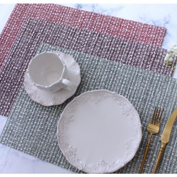 ランチョンマット PVC ツイード プレースマット おしゃれ レッド