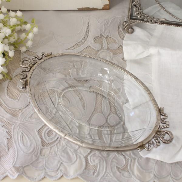 ガラス オーバルトレイ シルバー トレイ クラシックリボン