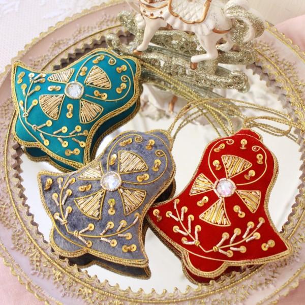SALE20%OFF) ツリーオーナメント ビーズ刺繍 ベル 鈴 クリスマス