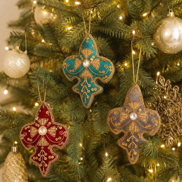 クリスマス ツリー オーナメント ハンドメイド ビーズ 刺繍 クロス