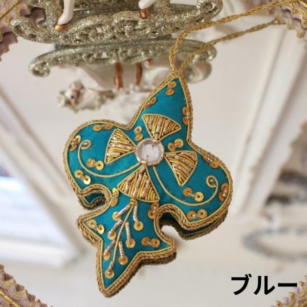 クリスマスツリー オーナメント ハンドメイド ビーズ 刺繍 クロス 百合