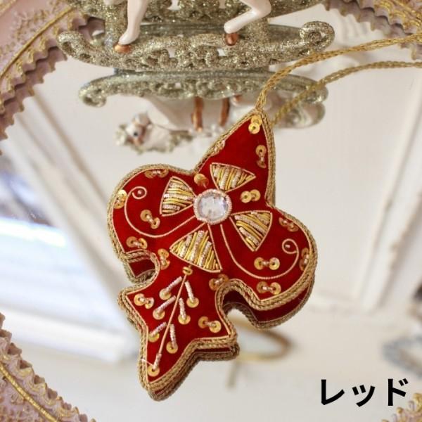 クリスマスツリー オーナメント ハンドメイド ビーズ 刺繍 クロス 百合