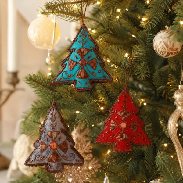ツリー オーナメント クリスマスツリー ビーズ 刺繍 ハンドメイド