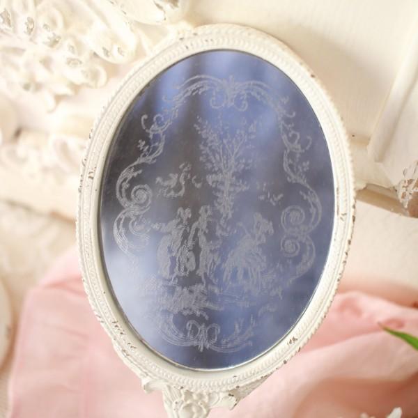 フランス製　アンティーク花柄装飾 ハンドミラー 手鏡 ハンドミラー トワルドジュイ アンティーク風 ミラー ロココ調 鏡
