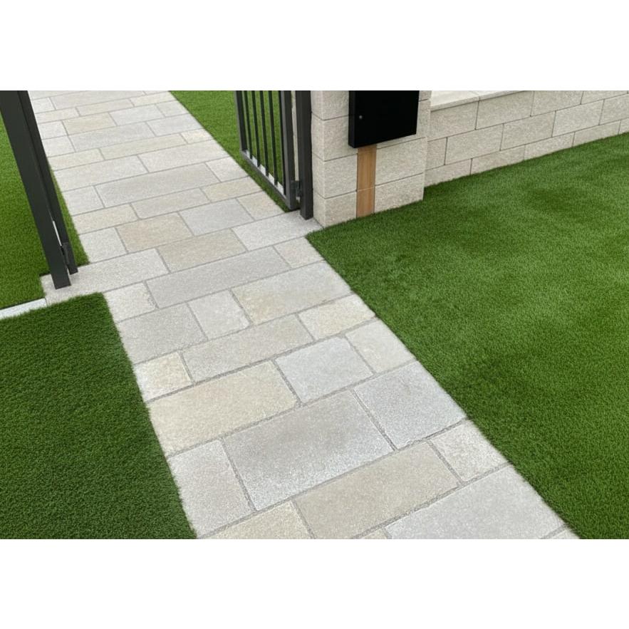 敷石 庭 天然石 平板 石 自然石 石畳 キャッスルベージュ 乱尺敷石 約