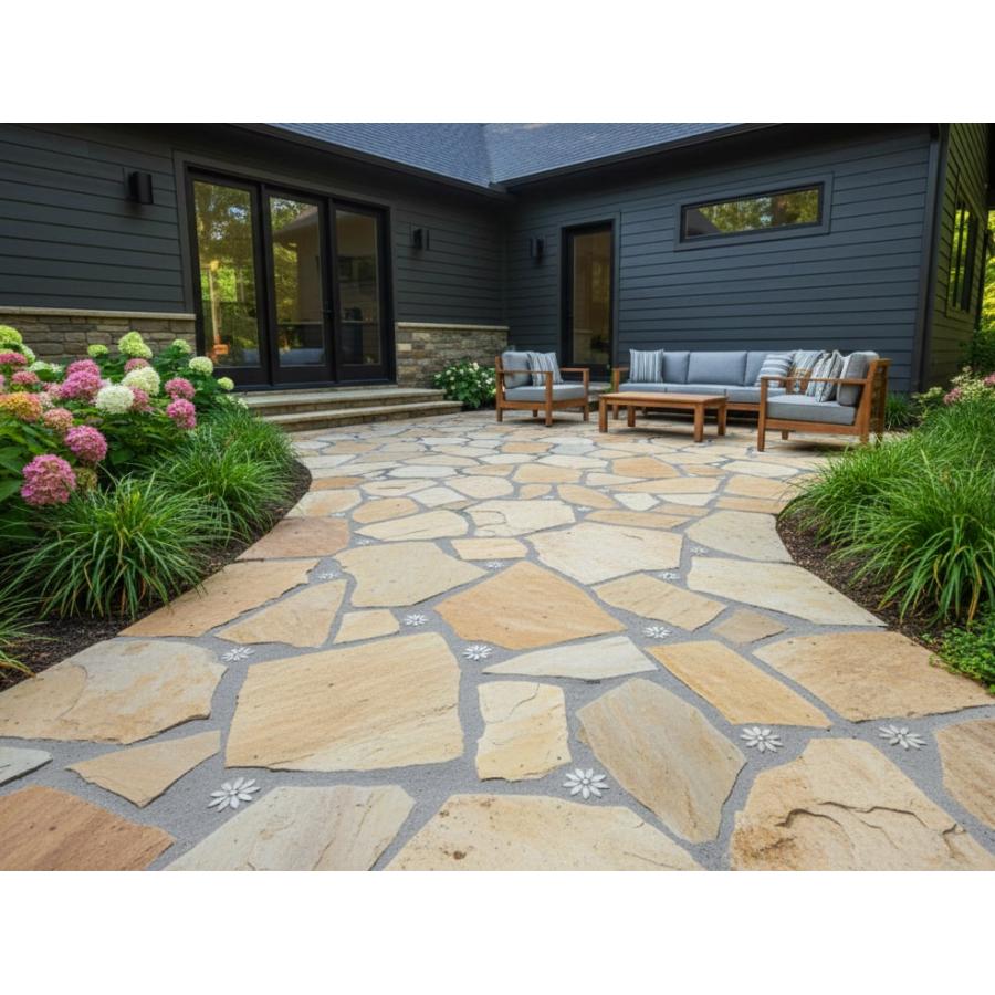 乱形石 アルビノイエロー フラワーミックス 乱形 & 花の形の大理石