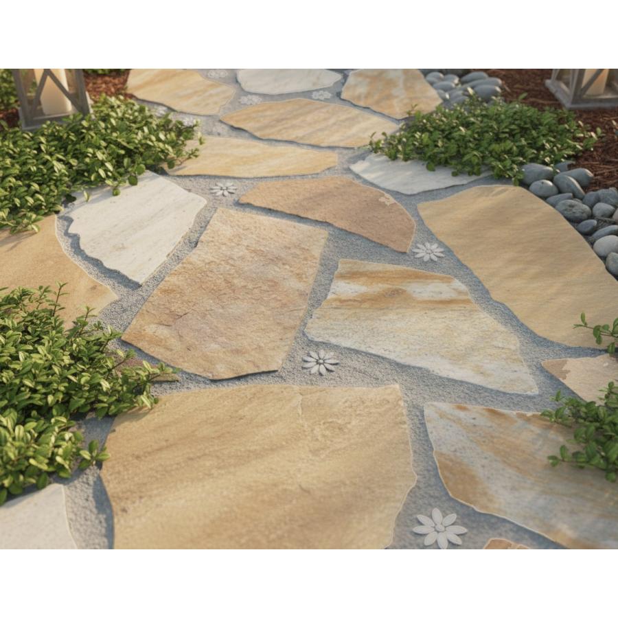 乱形石 アルビノイエロー フラワーミックス 乱形 & 花の形の大理石