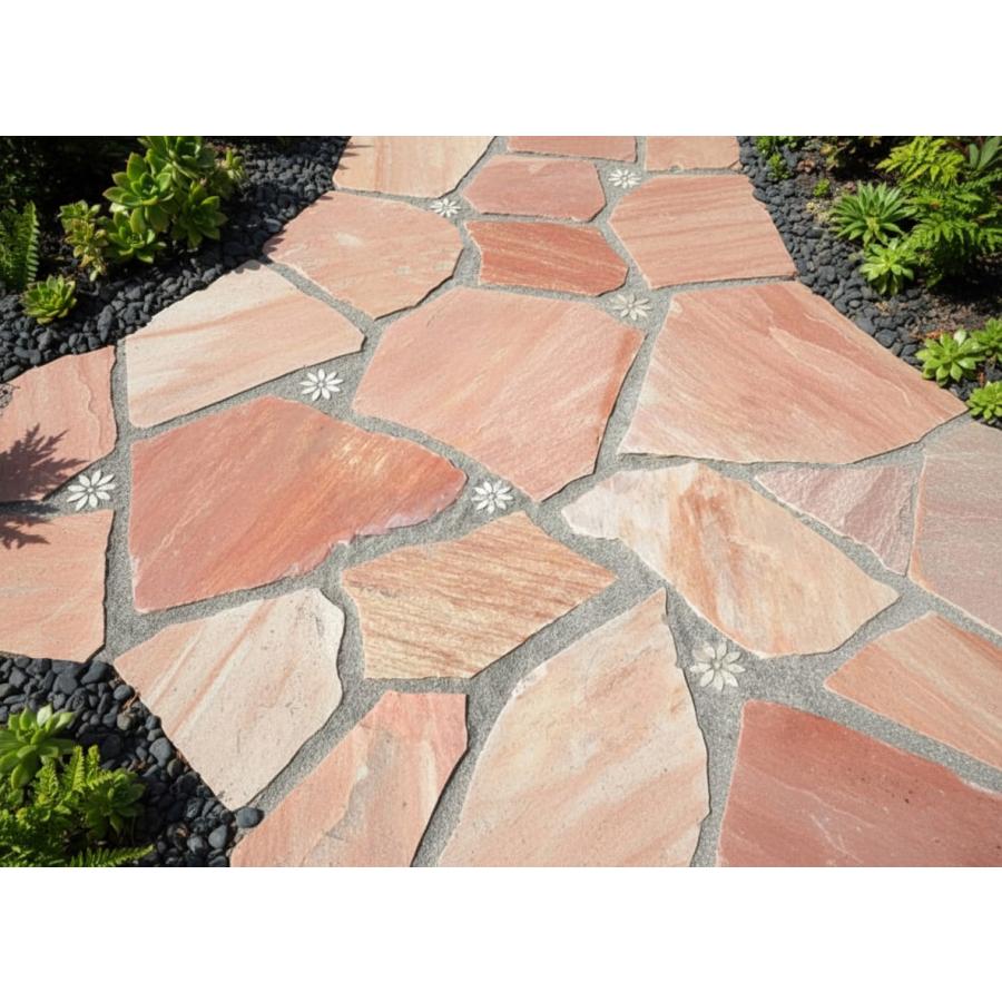 乱形石 アルビノピンク フラワーミックス 乱形 & 花の形の大理石 石材