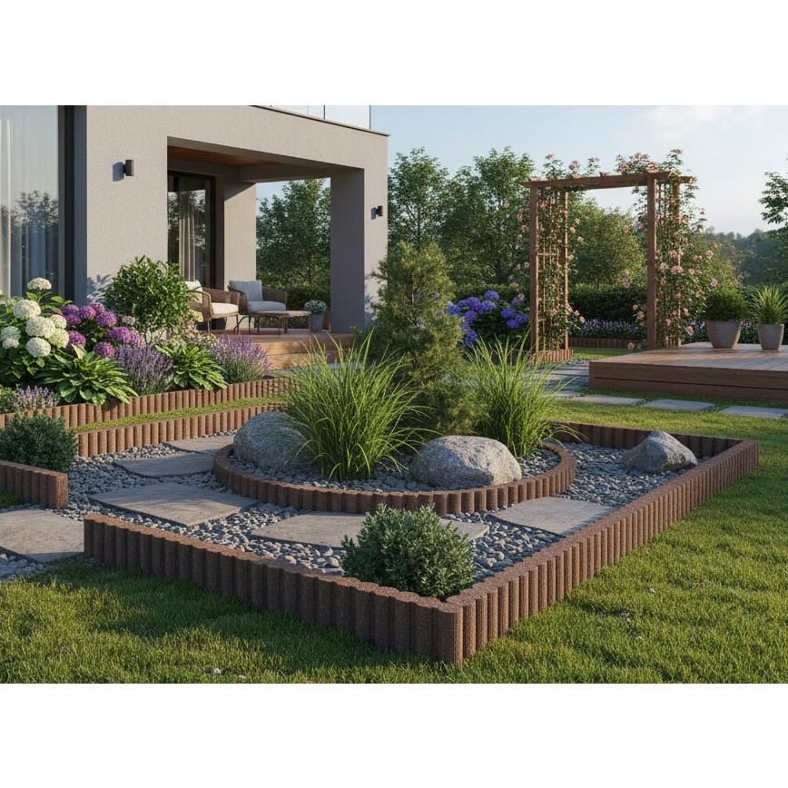 花壇 ブロック 置くだけ diy 庭 土留め 花壇ブロック ラインブラウン 5