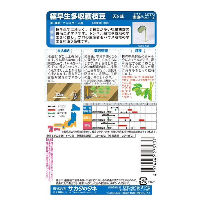 野菜の種 実咲野菜7373 極早生多収穫枝豆 天ヶ峰 : STYLE1187 - 通販