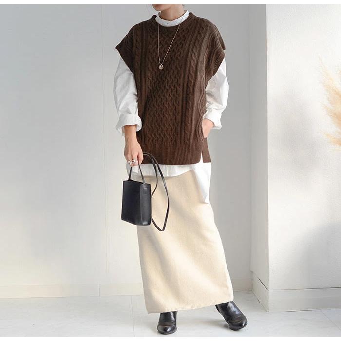 45R☆ケーブル編みニットベスト クリーム色 ケーブル編み ニット ベスト 前後両面ケーブル編み : Life - 通販