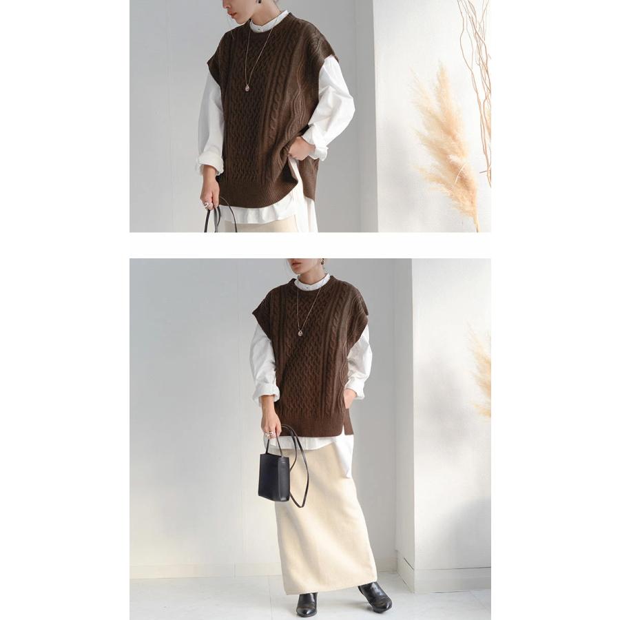 45R☆ケーブル編みニットベスト クリーム色 ケーブル編み ニット ベスト 前後両面ケーブル編み : Life - 通販