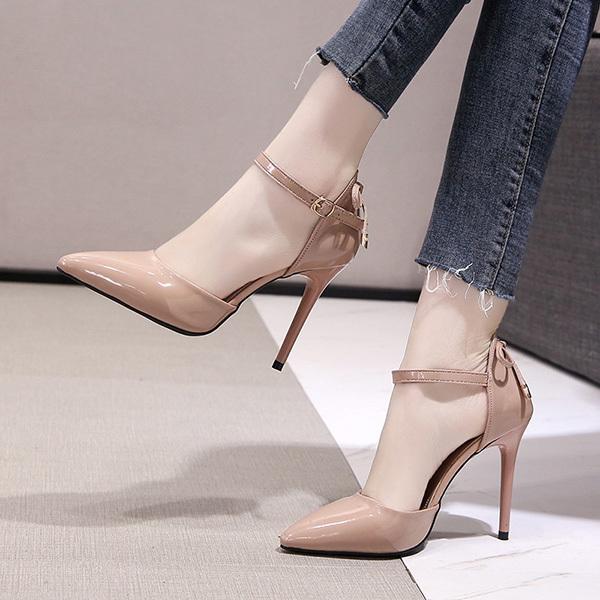 パンプス ポイントトゥ メタリック ストラップ ピンヒール 34/40 STYLEBLOCK パンプス ハイヒール ピンヒール ポインテッドトゥ