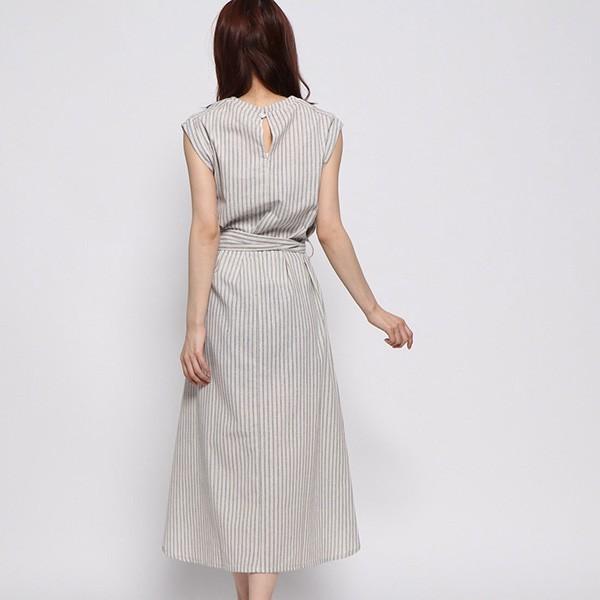 ストライプ ワンピース 春 夏 ワンピース ノースリーブワンピース Aライン リボン柄 クルーネック 丸首 ロング レディース Sb 211 メンズファッション Styleblockmen 通販 Yahoo ショッピング