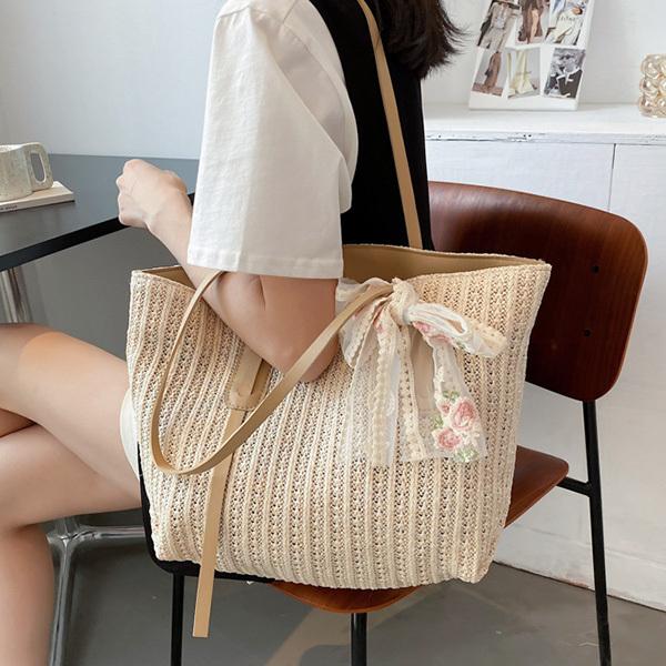 STYLEBLOCK かごバッグ ショルダーバッグ リボン ストロー素材 STYLEBLOCK かごバッグ ショルダーバッグ リボン ストロー素材