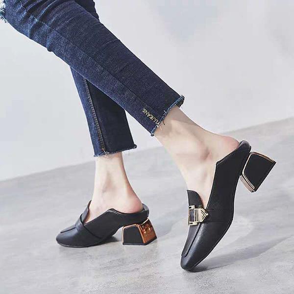 STYLEBLOCK パンプス ローファー スクエアトゥ 太ヒール