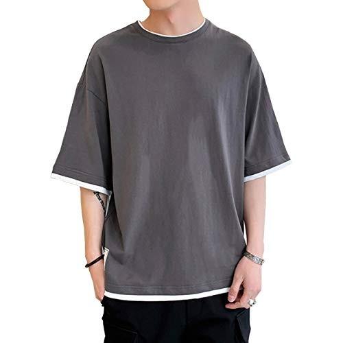 定番人気 スーツ フォーマル Aroniko Tシャツ メンズ 半袖 カットソー メンズ ロンt カジュアル 夏服 無地 ファッション 丸襟 快適 大きいサイズ グレー M Www Threeriversofs Com