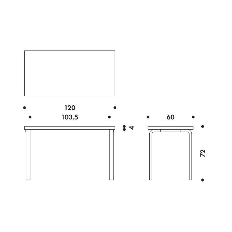 artek アルテック 80A テーブル（120×60cm) 天板仕上げ：ブラックラミネート 4本脚 ダイニングテーブル デスク オフィス【正規取扱販売店】の画像