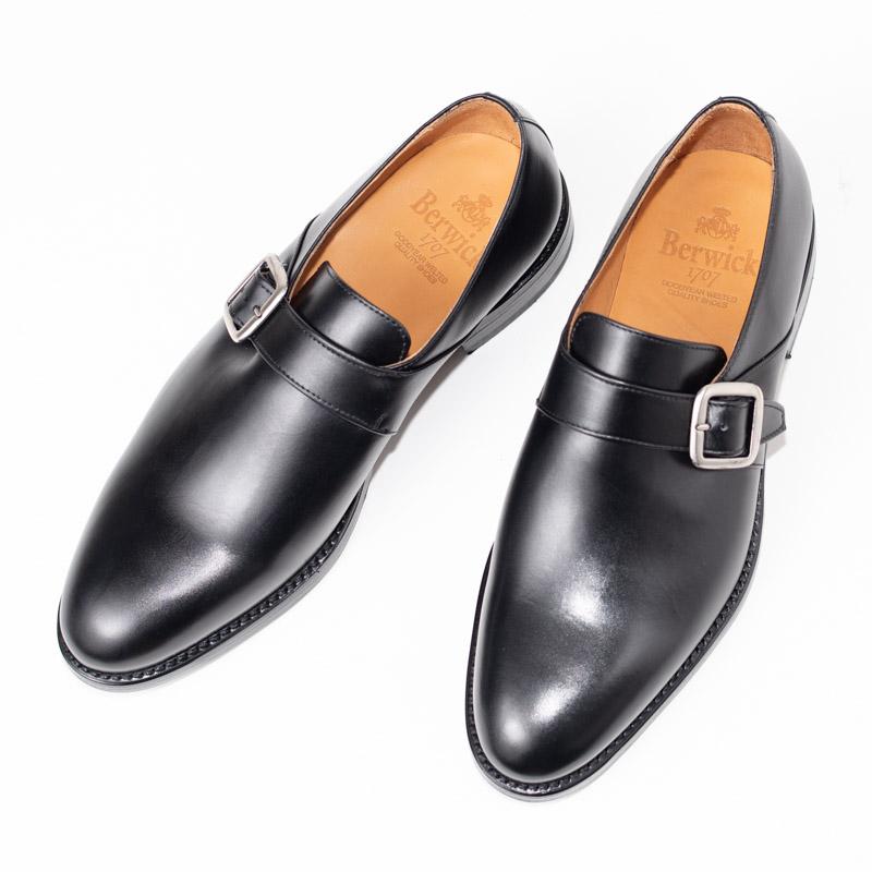 Berwick1707 ブラックレザー＆ラバーソール シングル モンクストラップ Berwick 1707（バーウィック） ブラックレザー＆ラバーソール シングル