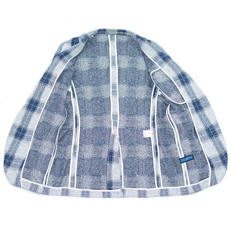 日本製生地】春夏 大柄チェック ホワイト×ネイビー メンズ ジャケット 