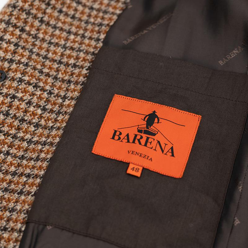 BARENA/バレナ イタリア製羊毛ブラウン ハウンドトゥースシングル チェスターコート