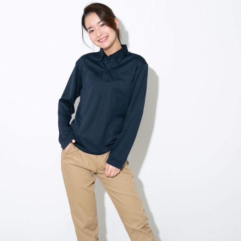 ポロシャツ レディース メンズ ドライ 長袖 ボタンダウン ユニセックス ポケット 白 黒 ネイビー 無地 介護 ゴルフ 仕事 制服 |  | 03