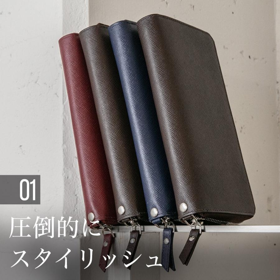 長財布 メンズ 本革 カウレザー 角シボ型押し革 ラウンドファスナー