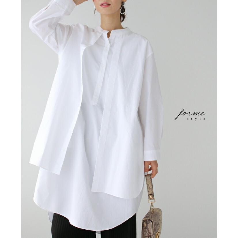 ロングシャツ ブラウス 重ね着風 ドッキング ハリ感 レイヤード 長袖 スタンドカラー 春秋冬 おしゃれ きれいめ 上品 シンプル 通勤 仕事 レディース Sko Ehre Style 通販 Yahoo ショッピング