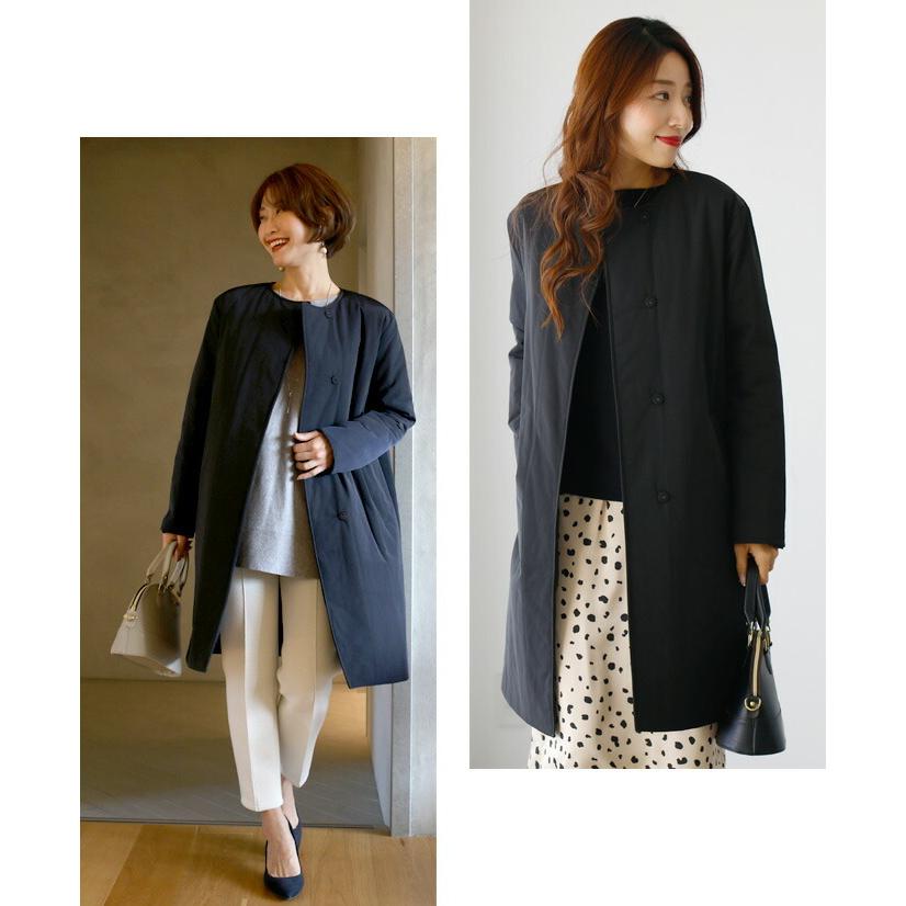 Ehre style ノーカラーアウター 中綿コート ネイビー ブラック Ehre style ノーカラーアウター 中綿コート ネイビー ブラック