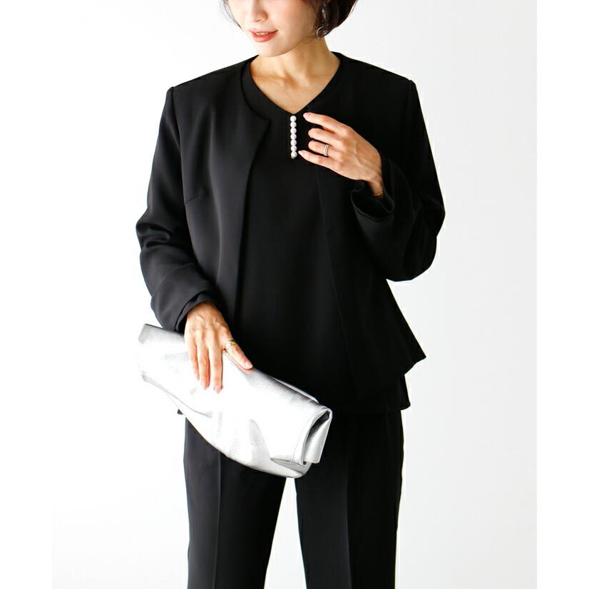 美品 ミニブークレニット バイカラー ジャケット ブラック×アイボリー 38 23区(ニジュウサンク)の【洗える】ミニブークレニット バイカラー