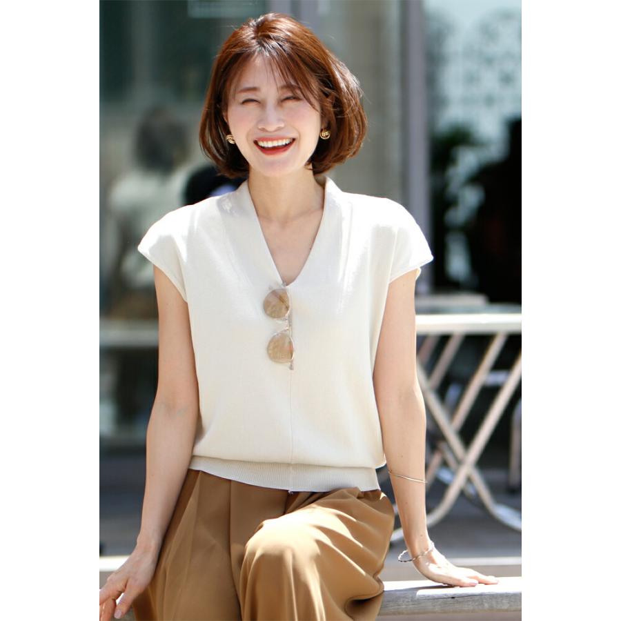 Ehre style トップス サマーニット フレンチスリーブ Vネック