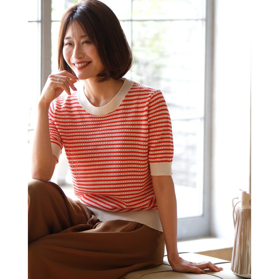 Ehre style（エーレスタイル） ボーダー半袖ニット サマーニット