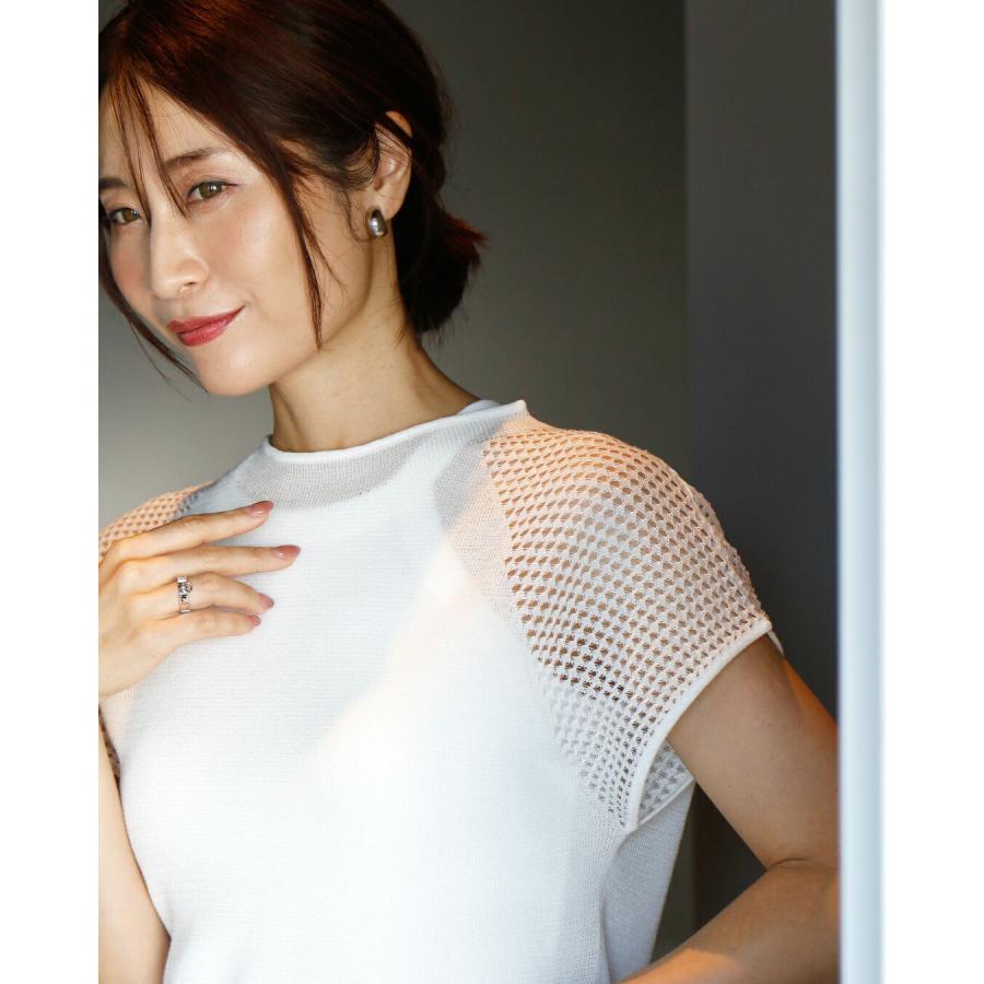 Ehre style ニットトップス 半袖 レディース 袖メッシュ ニット  