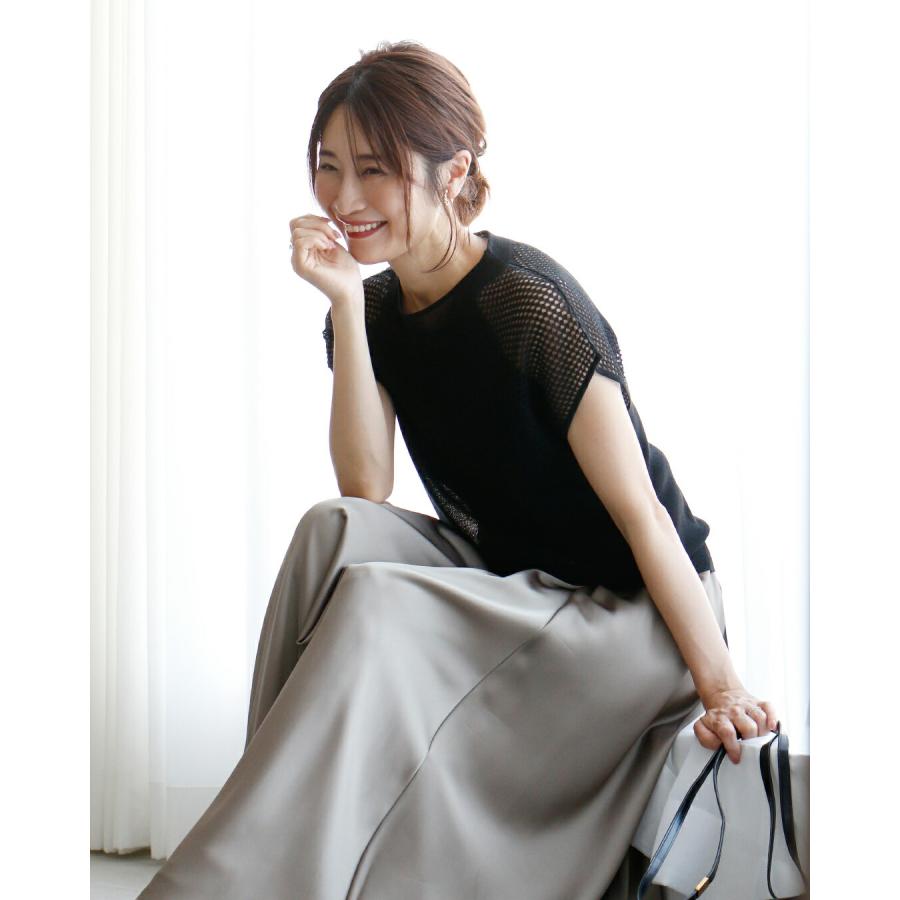 Ehre style ニットトップス 半袖 レディース 袖メッシュ ニット  