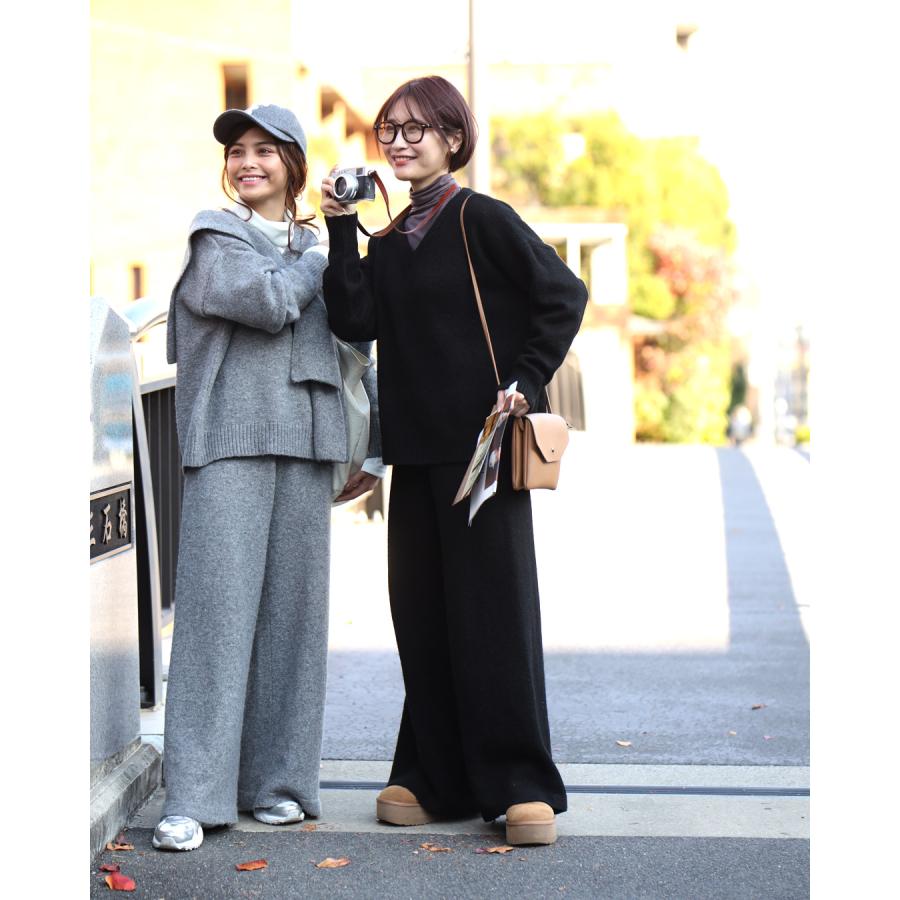 ニットセットアップ 3点セット セット ニット トップス パンツ ショール 長袖 ワイドパンツ ベージュ グレー ブラック | Ehre style | 22