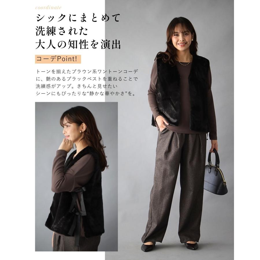 レディース グレー ファー付きノースリーブロングコート