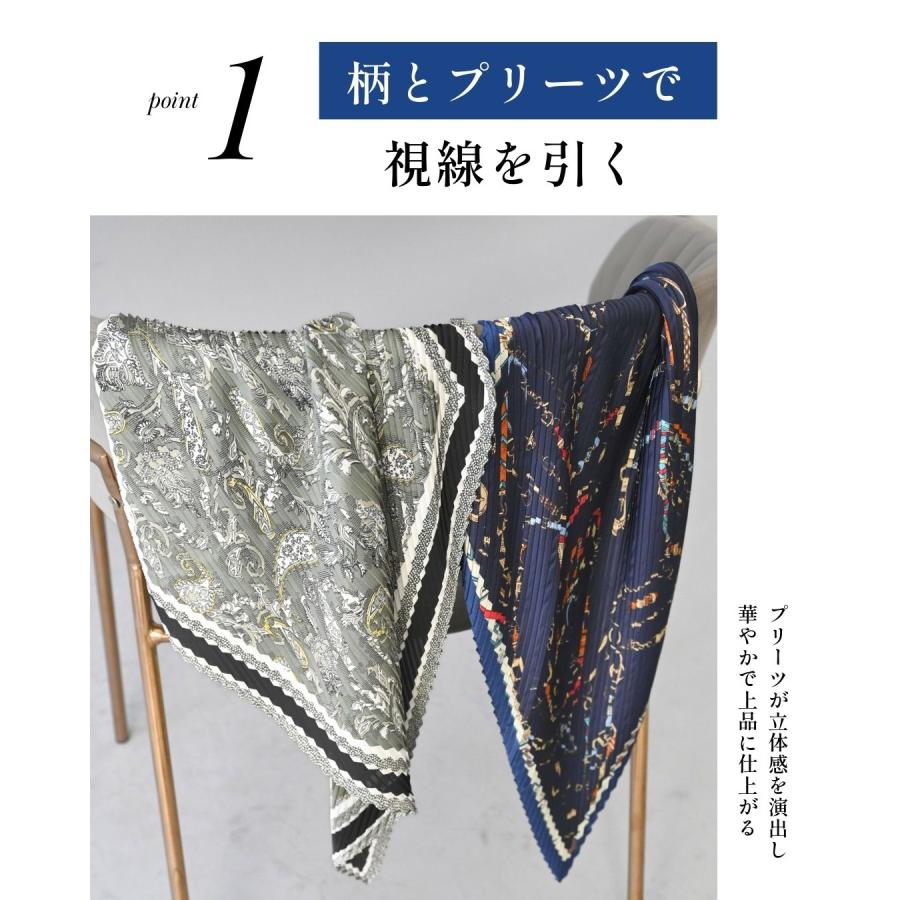 華やかな装飾 ネイビーブルー スカーフ Ehre style（エーレスタイル） スカーフ プリーツ ファッション雑貨