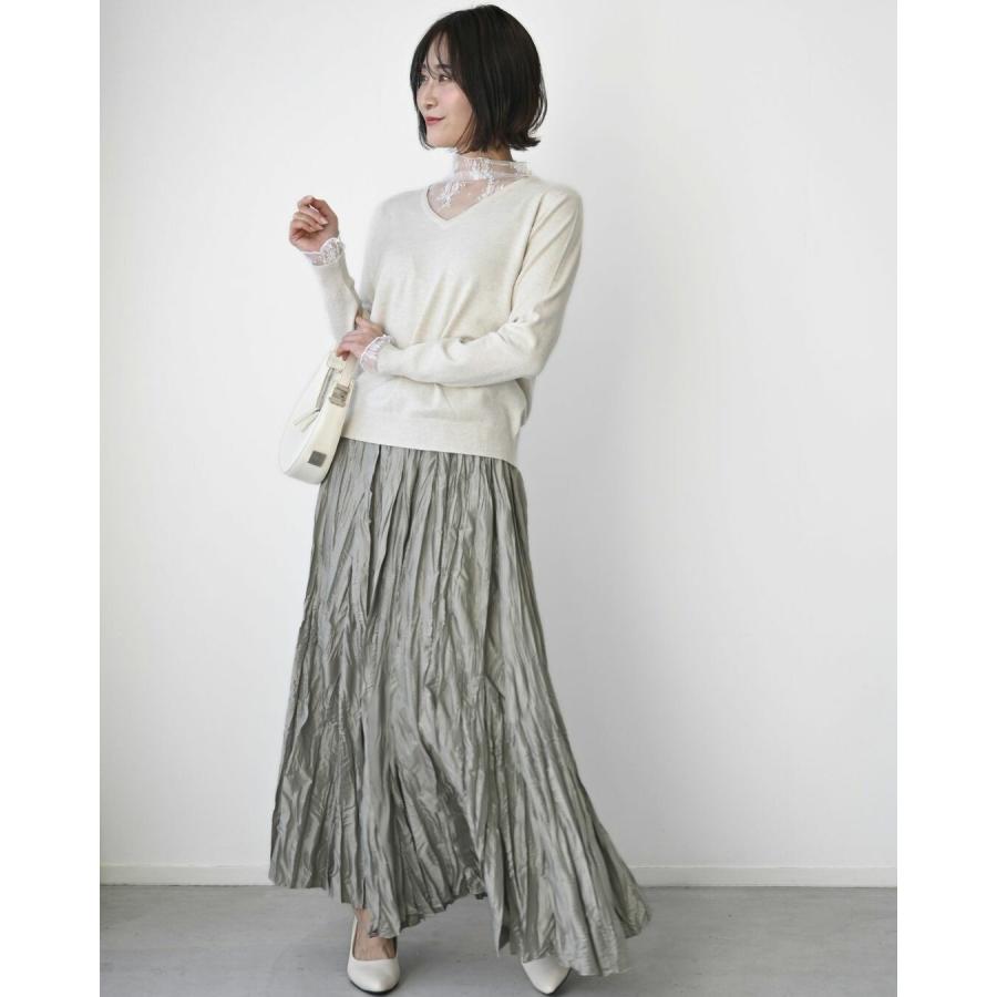 トップス ニット ハイゲージニット レースインナー付き 無地 カジュアル アパレル 長袖 ブラック アイボリー | Ehre style | 20